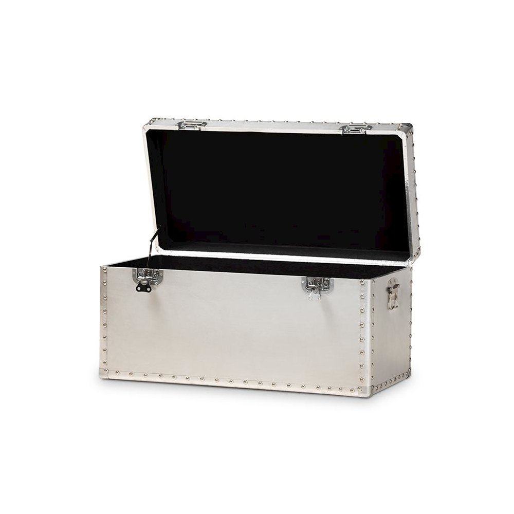 Baxton Studio Serge French Industrial Silver Metal Storage Trunk. Picture 2