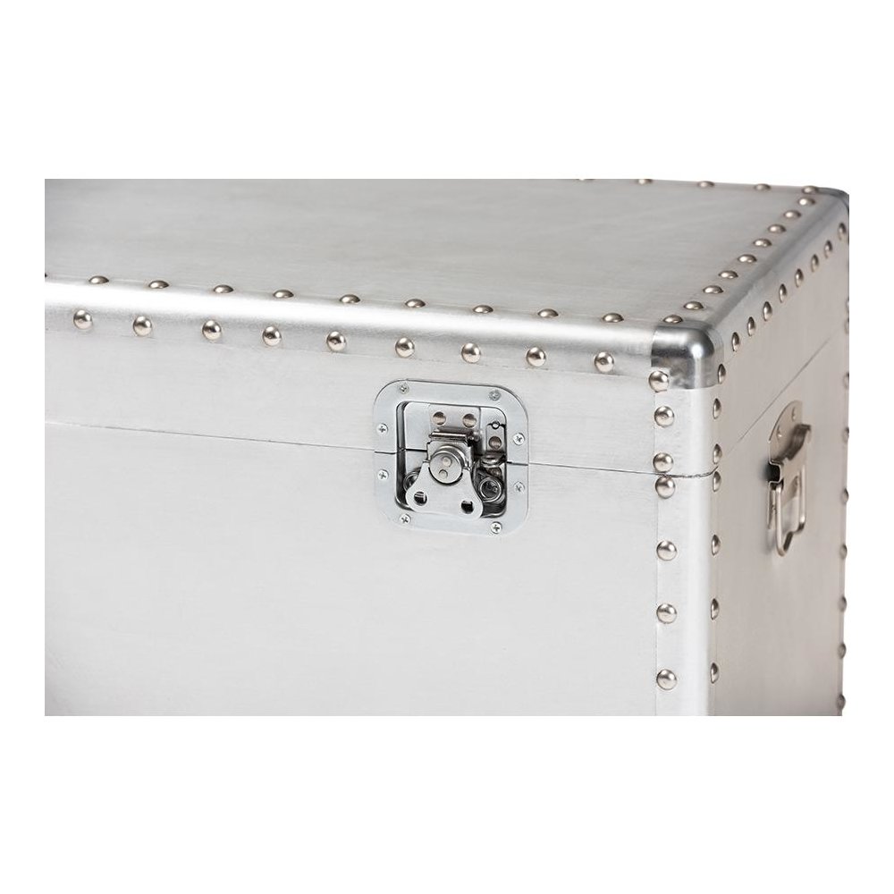 Baxton Studio Serge French Industrial Silver Metal Storage Trunk. Picture 6