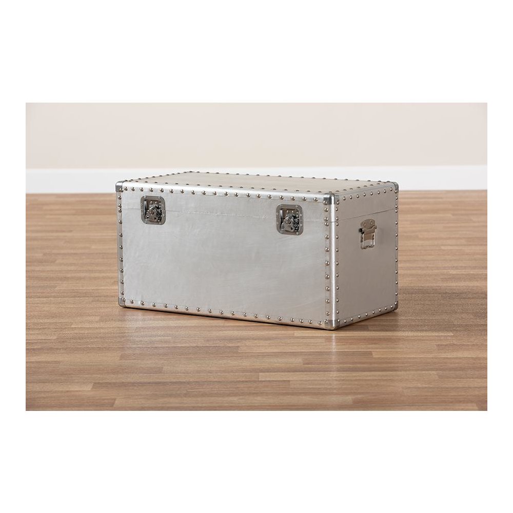 Baxton Studio Serge French Industrial Silver Metal Storage Trunk. Picture 9