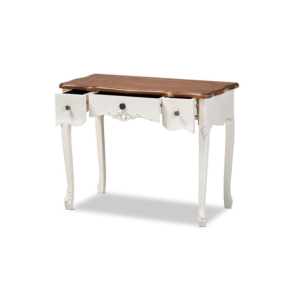 Brown Finished Small 3-Drawer Wood Console Table. Picture 2