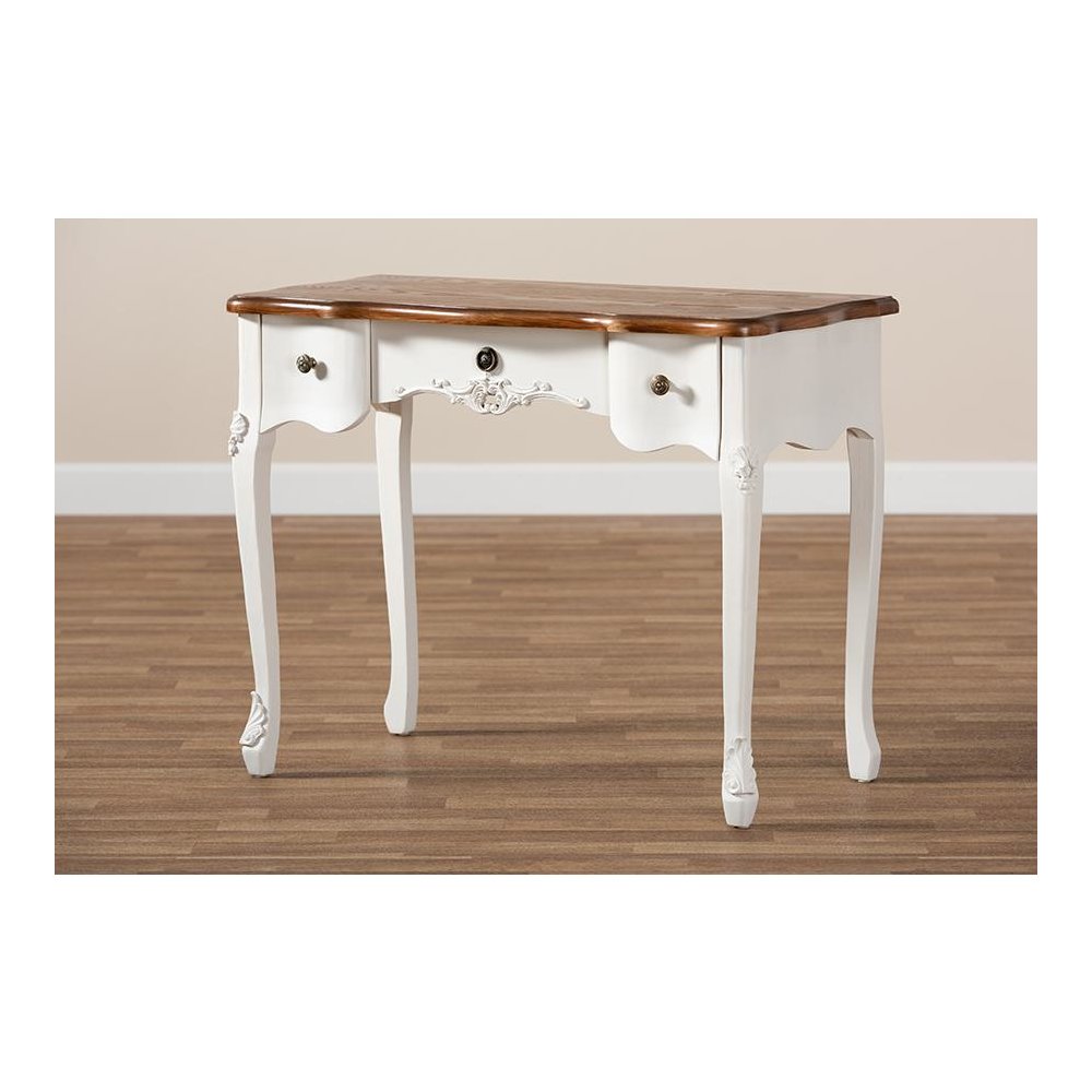 Brown Finished Small 3-Drawer Wood Console Table. Picture 8
