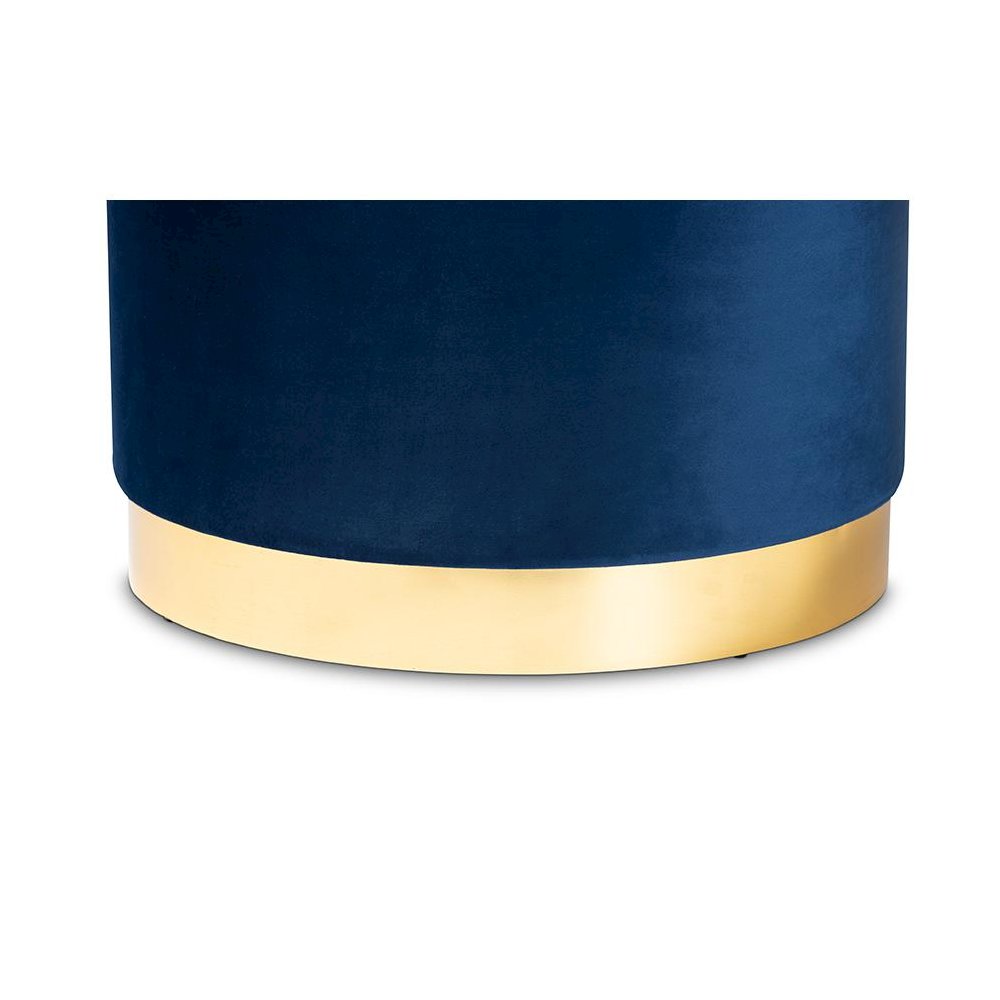 Luxe Navy Blue Velvet Fabric Upholstered Gold Finished Storage Ottoman. Picture 4