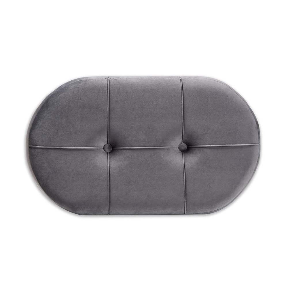 Simone Mid-Century Modern Grey Velvet Fabric Upholstered Wood Ottoman. Picture 4