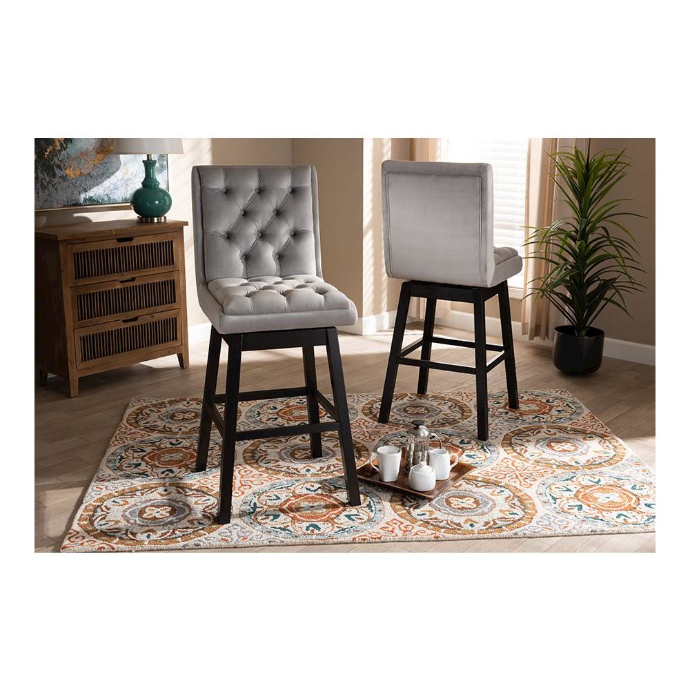 Dark Brown Finished Wood 2-Piece Swivel Bar Stool Set Set. Picture 6