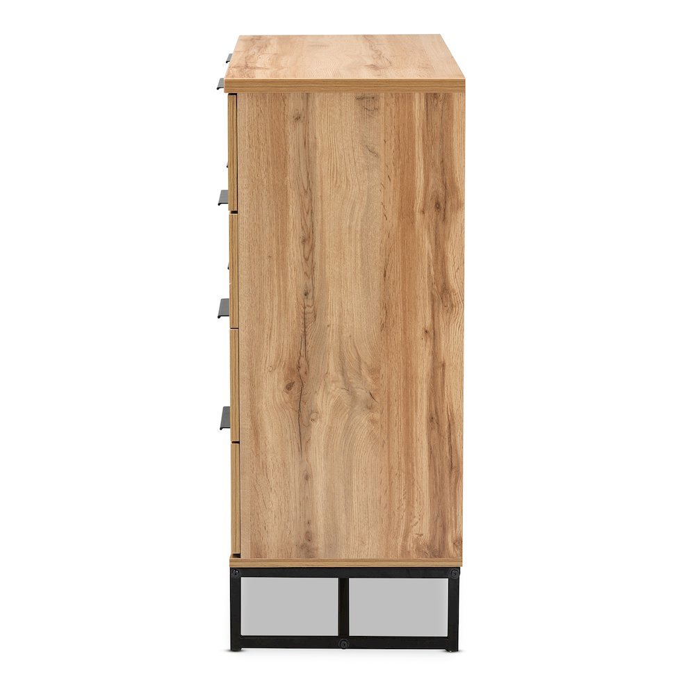 Reid Modern and Contemporary Industrial Oak Finished Wood and Black Metal 4-Drawer Dresser. Picture 4