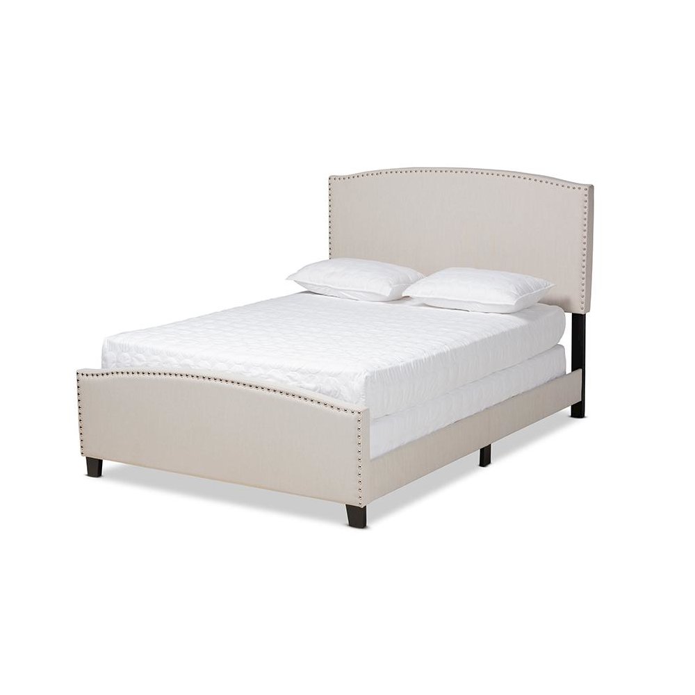 Morgan Modern Transitional Beige Fabric Upholstered King Size Panel Bed. Picture 1