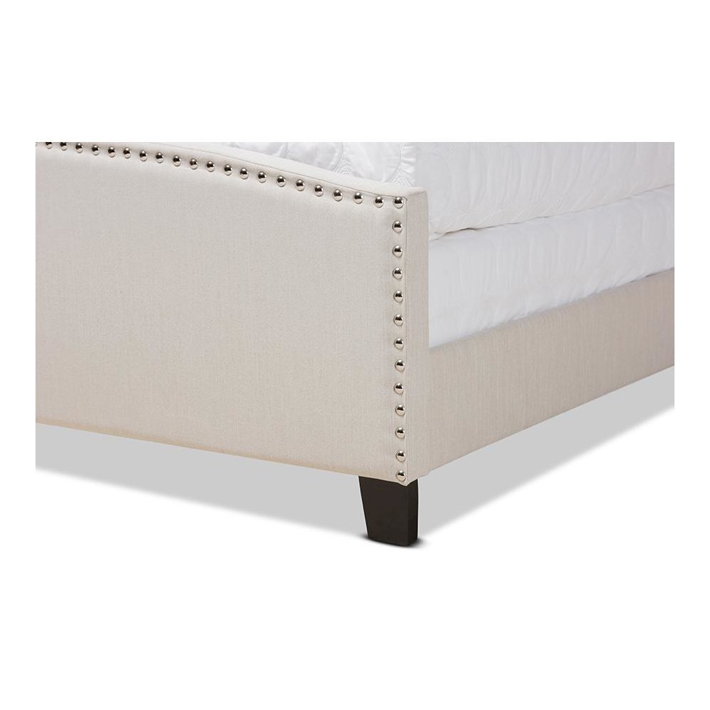 Morgan Modern Transitional Beige Fabric Upholstered King Size Panel Bed. Picture 5