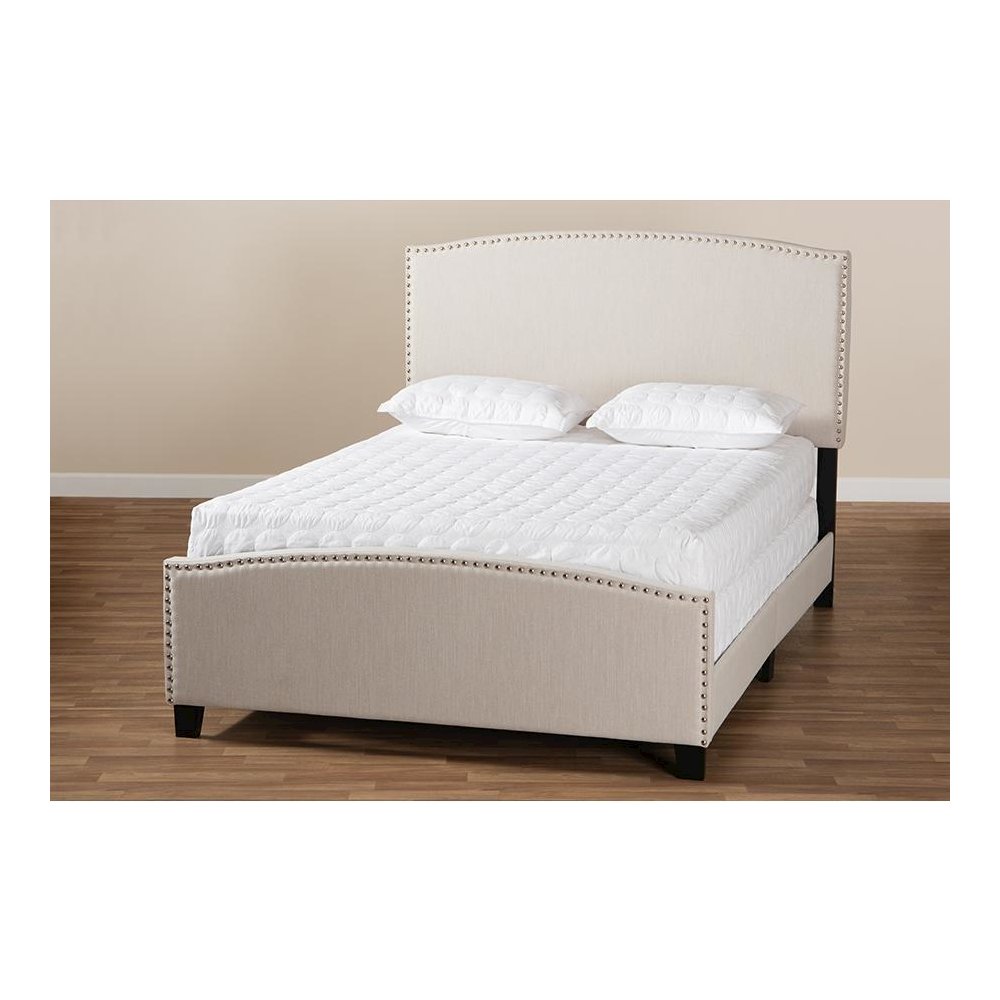 Morgan Modern Transitional Beige Fabric Upholstered King Size Panel Bed. Picture 7
