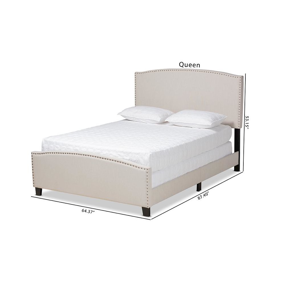 Morgan Modern Transitional Beige Fabric Upholstered King Size Panel Bed. Picture 9