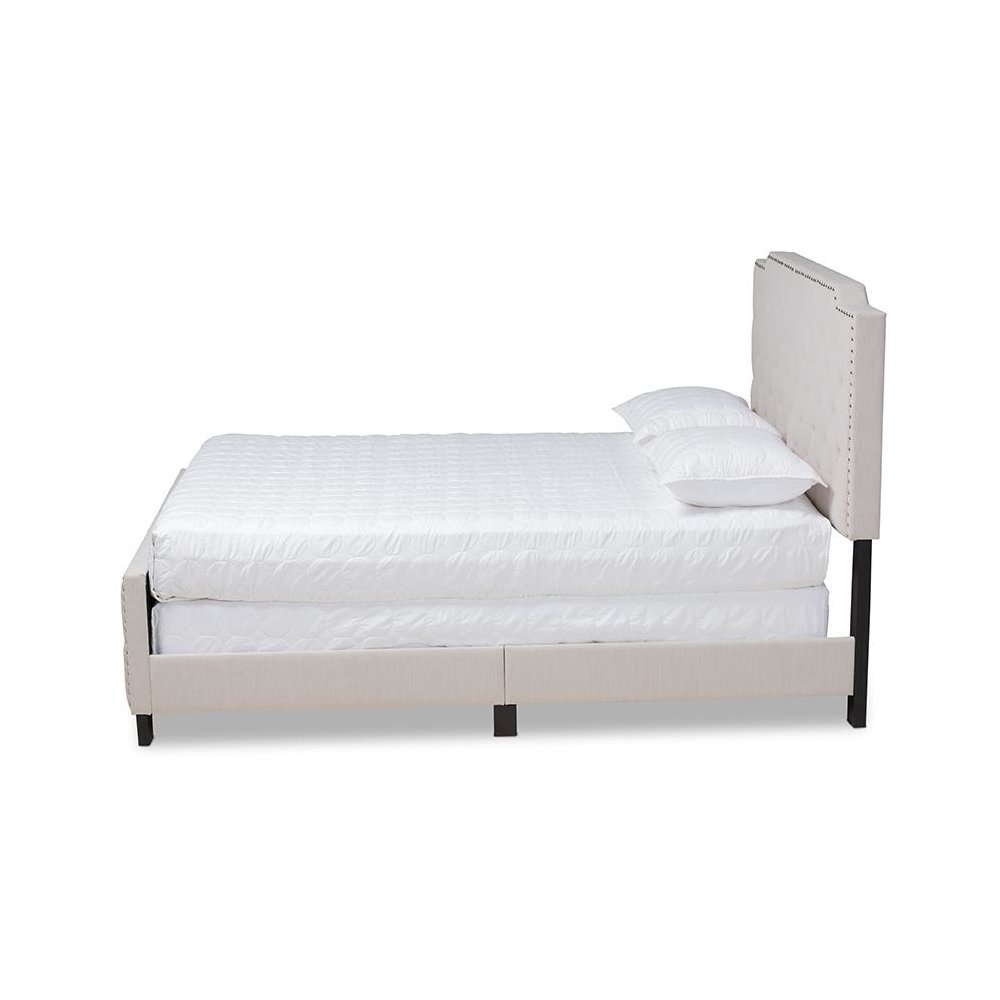 Transitional Beige Fabric Upholstered Button Tufted Full Size Panel Bed. Picture 2