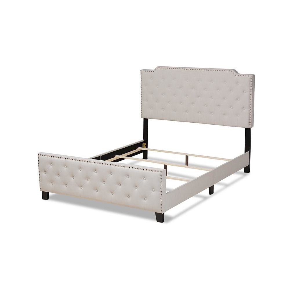 Transitional Beige Fabric Upholstered Button Tufted Full Size Panel Bed. Picture 3