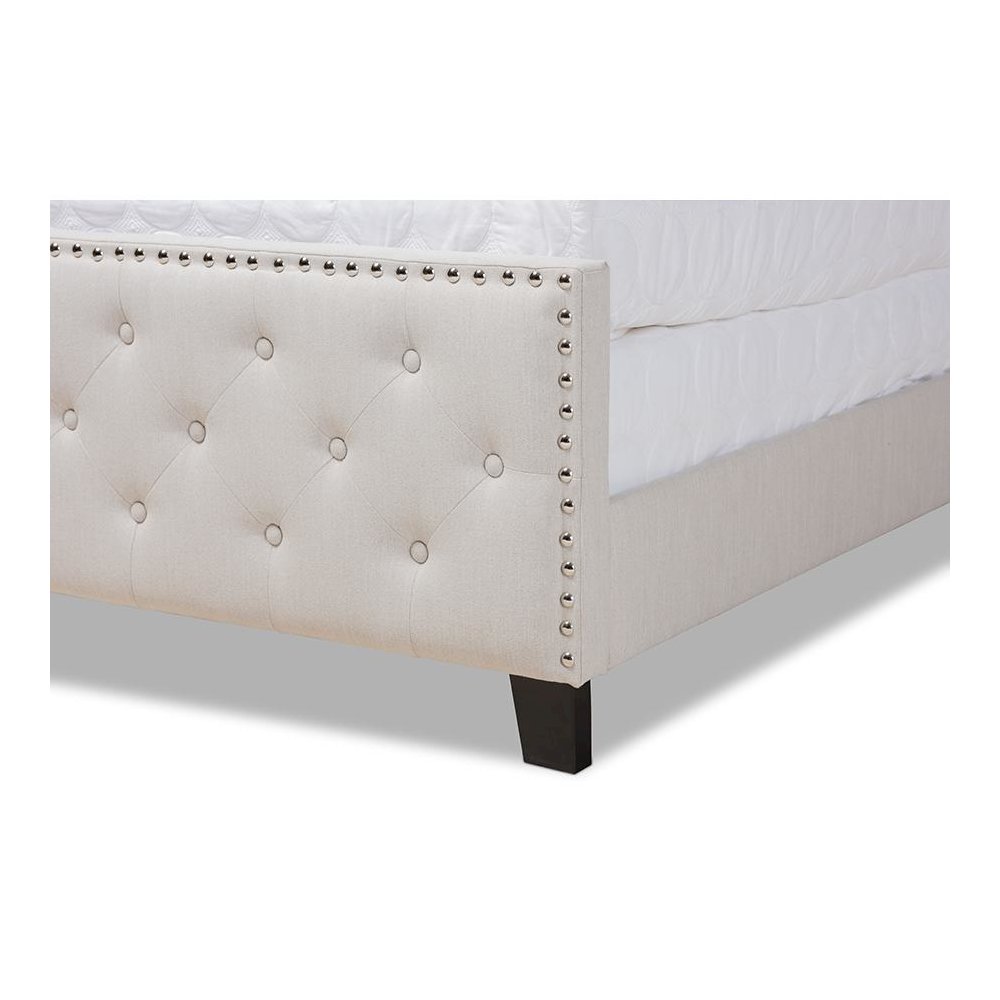 Transitional Beige Fabric Upholstered Button Tufted Full Size Panel Bed. Picture 5