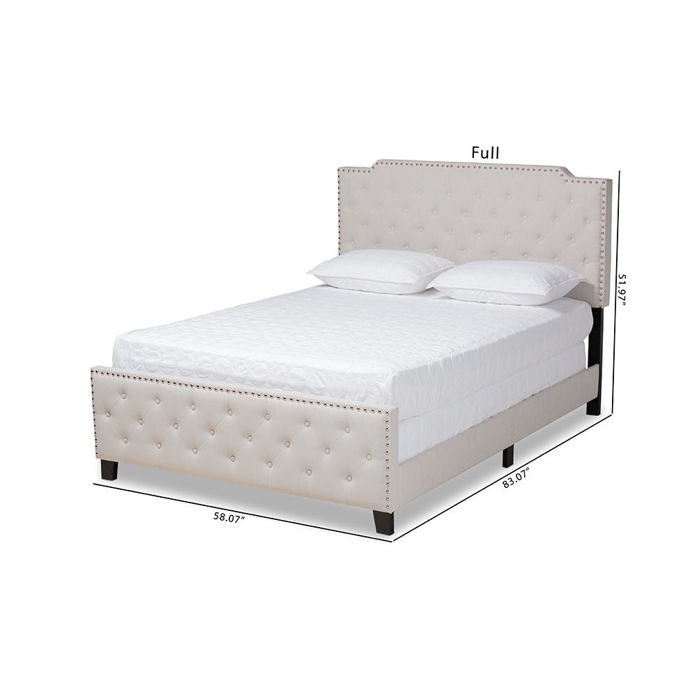 Transitional Beige Fabric Upholstered Button Tufted Full Size Panel Bed. Picture 8