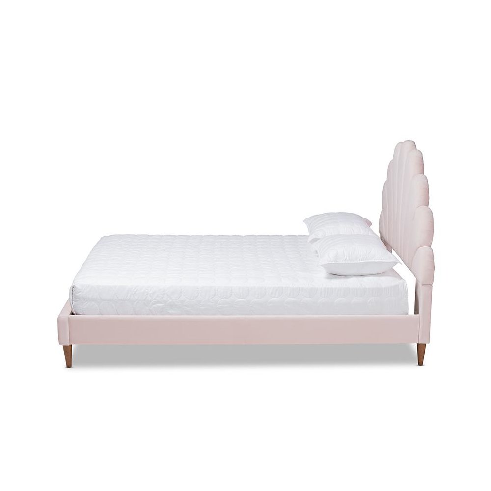 Walnut Brown Finished Wood Queen Size Seashell Shaped Platform Bed. Picture 2