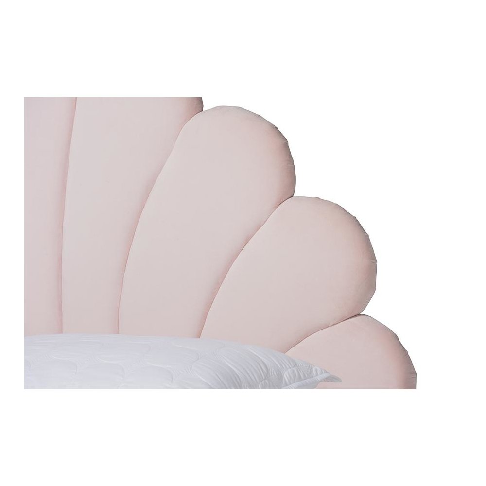 Walnut Brown Finished Wood Queen Size Seashell Shaped Platform Bed. Picture 4