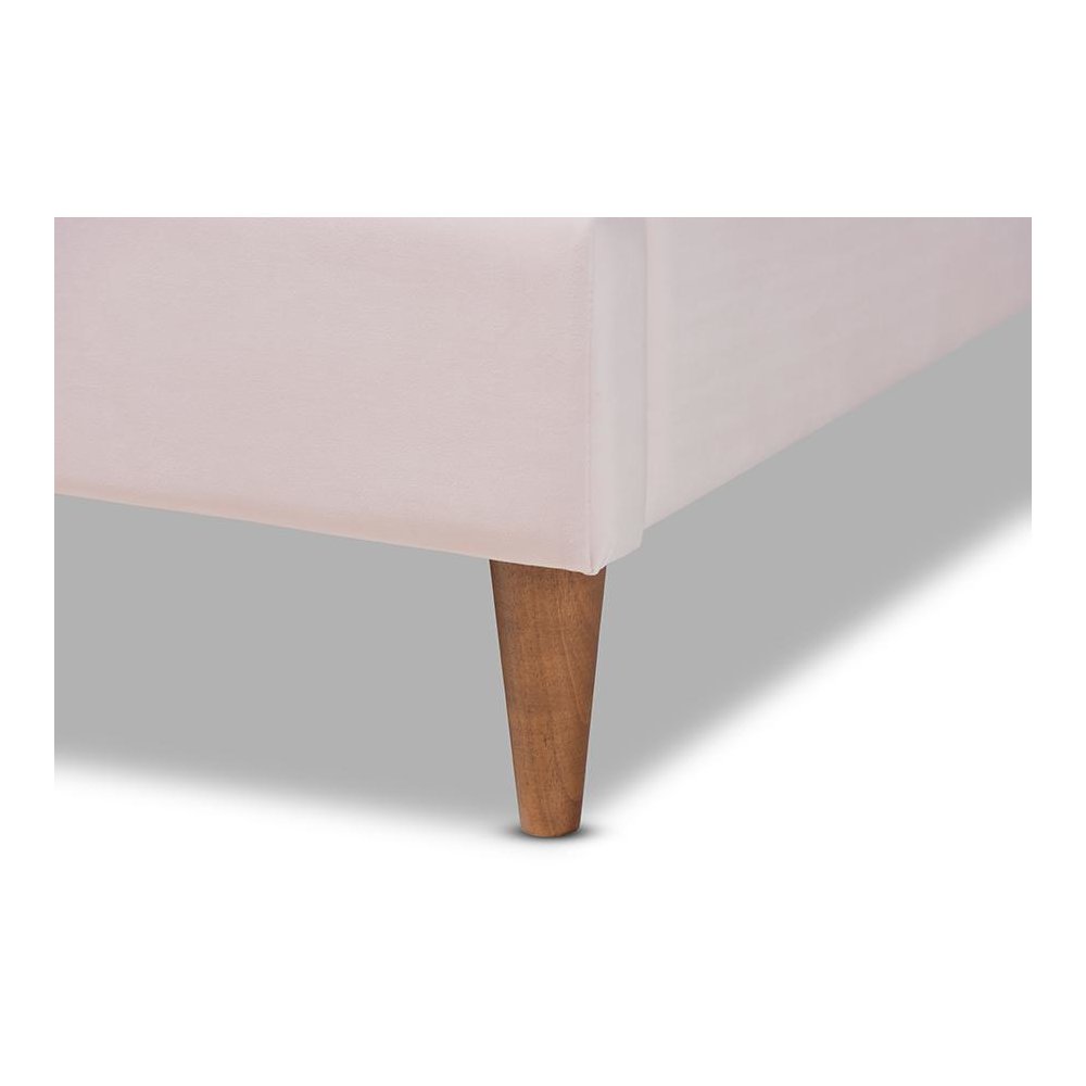 Walnut Brown Finished Wood Queen Size Seashell Shaped Platform Bed. Picture 5