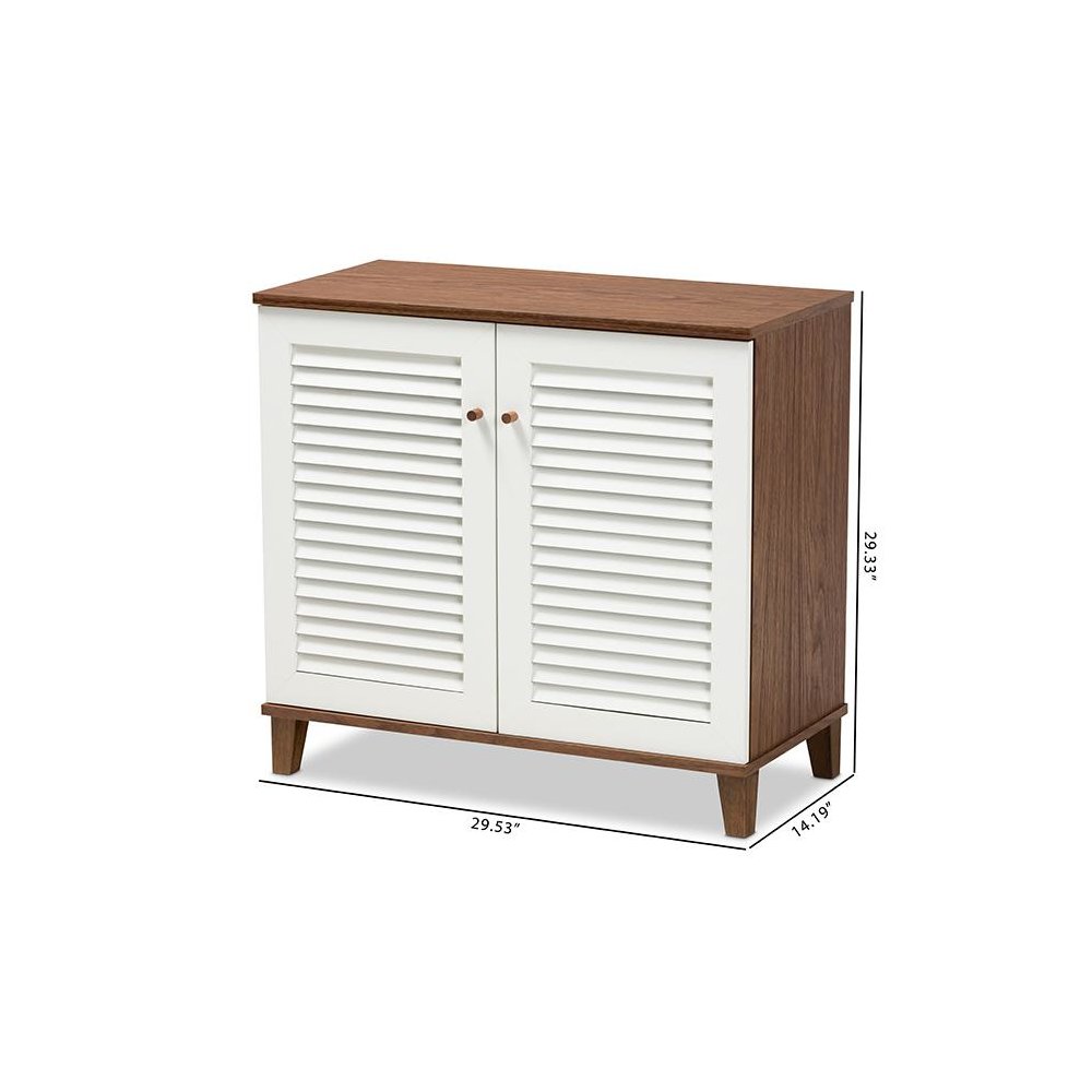 White and Walnut Finished 4-Shelf Wood Shoe Storage Cabinet. Picture 10