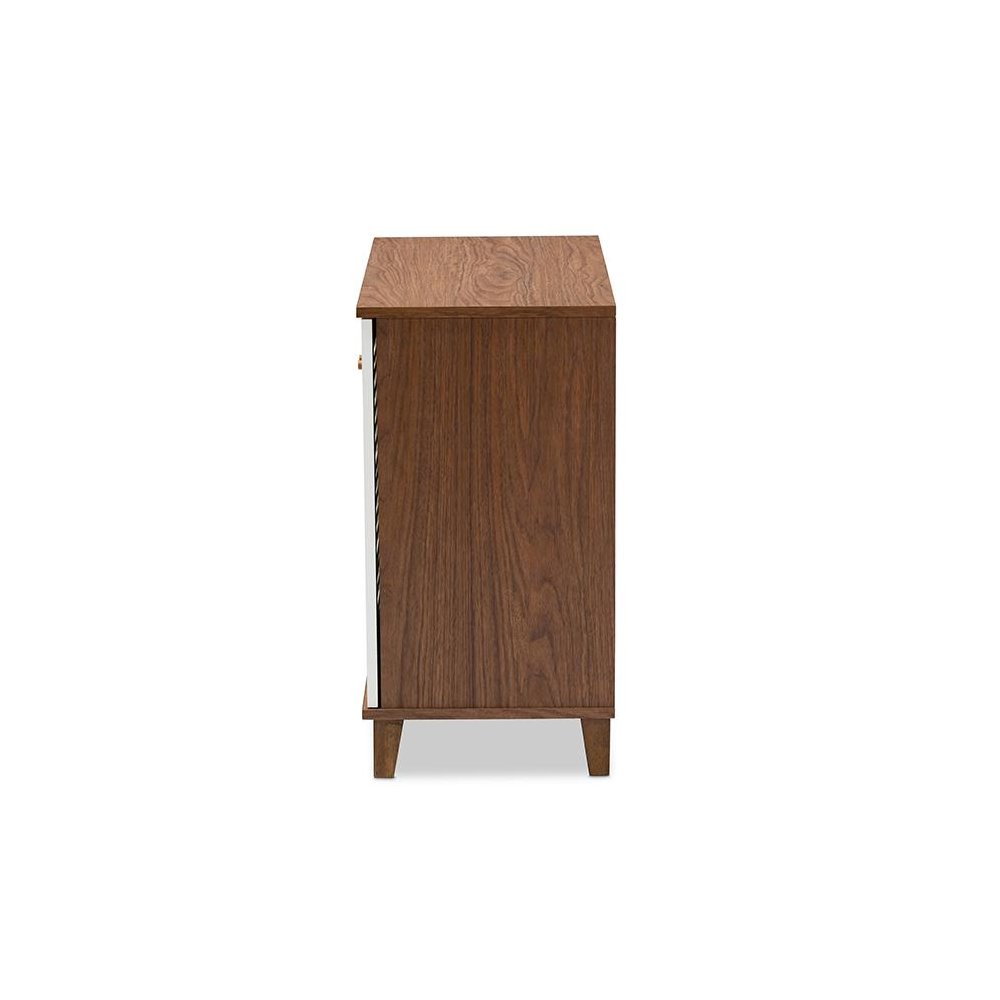 White and Walnut Finished 4-Shelf Wood Shoe Storage Cabinet. Picture 4