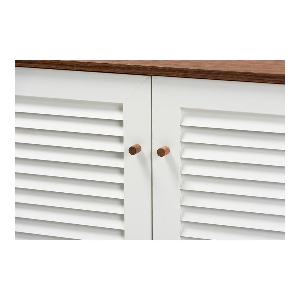 White and Walnut Finished 4-Shelf Wood Shoe Storage Cabinet. Picture 5