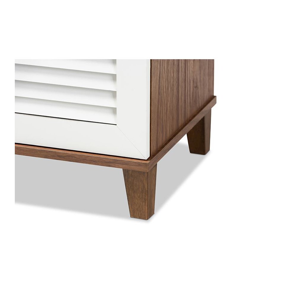 White and Walnut Finished 4-Shelf Wood Shoe Storage Cabinet. Picture 6