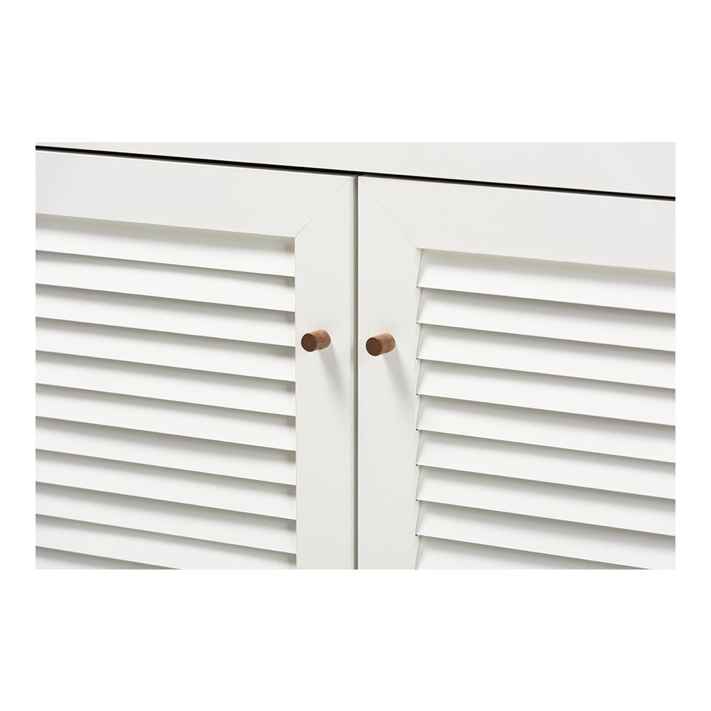 White and Walnut Finished 4-Shelf Wood Shoe Storage Cabinet with Drawer. Picture 5