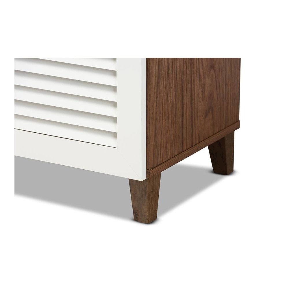 White and Walnut Finished 4-Shelf Wood Shoe Storage Cabinet with Drawer. Picture 6