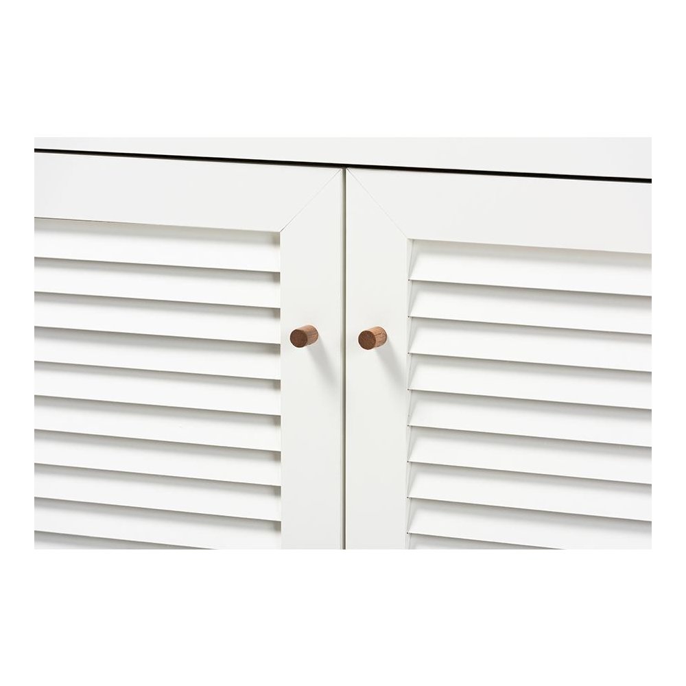White and Walnut Finished 5-Shelf Wood Shoe Storage Cabinet with Drawer. Picture 5