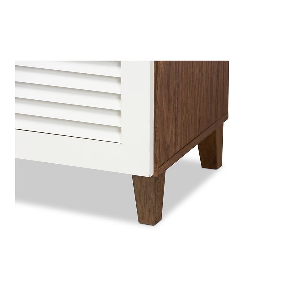 White and Walnut Finished 5-Shelf Wood Shoe Storage Cabinet with Drawer. Picture 6