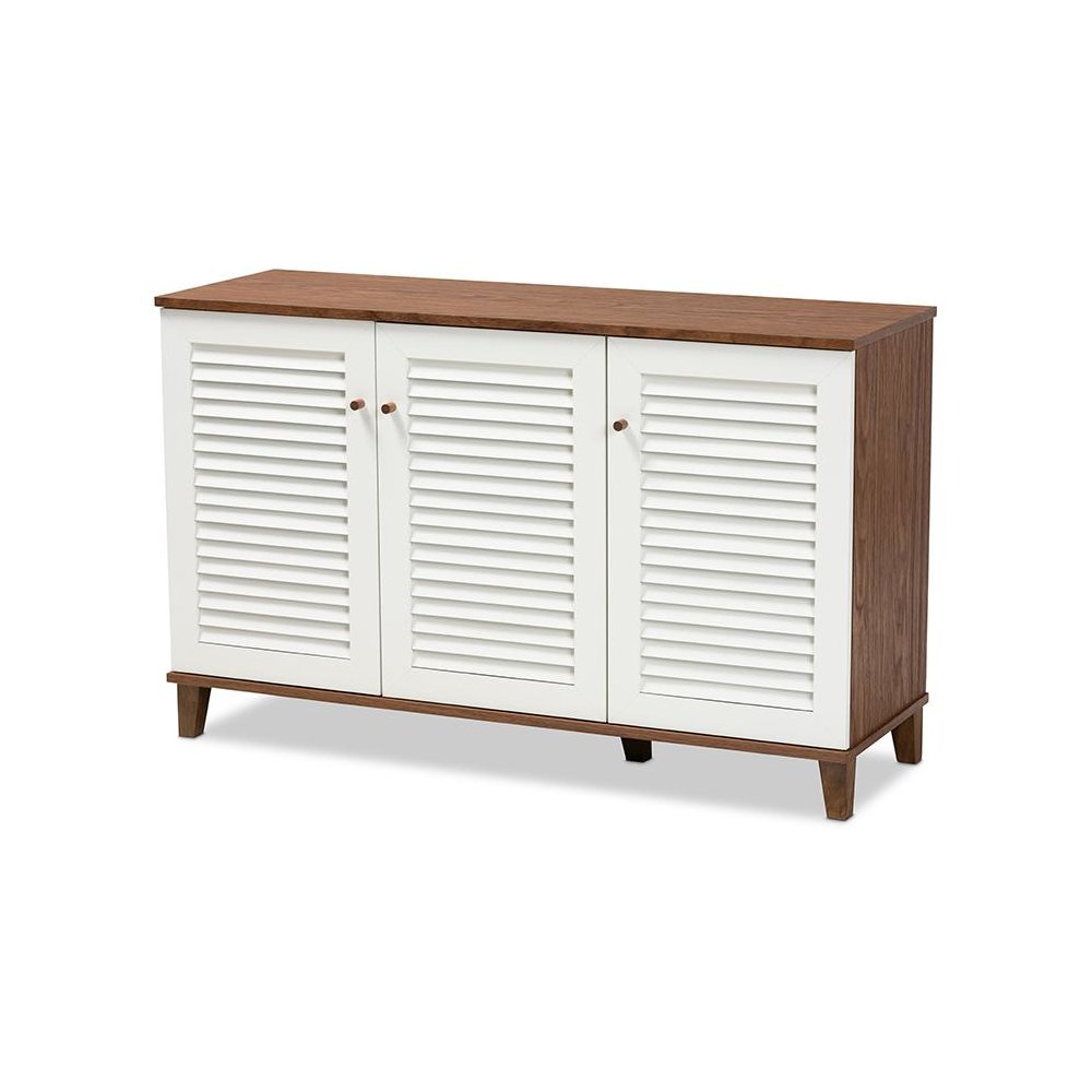 Walnut Finished 8-Shelf Wood Shoe Storage Cabinet. Picture 1