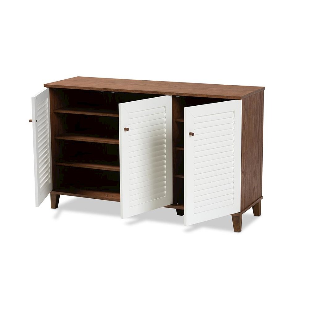 Walnut Finished 8-Shelf Wood Shoe Storage Cabinet. Picture 2