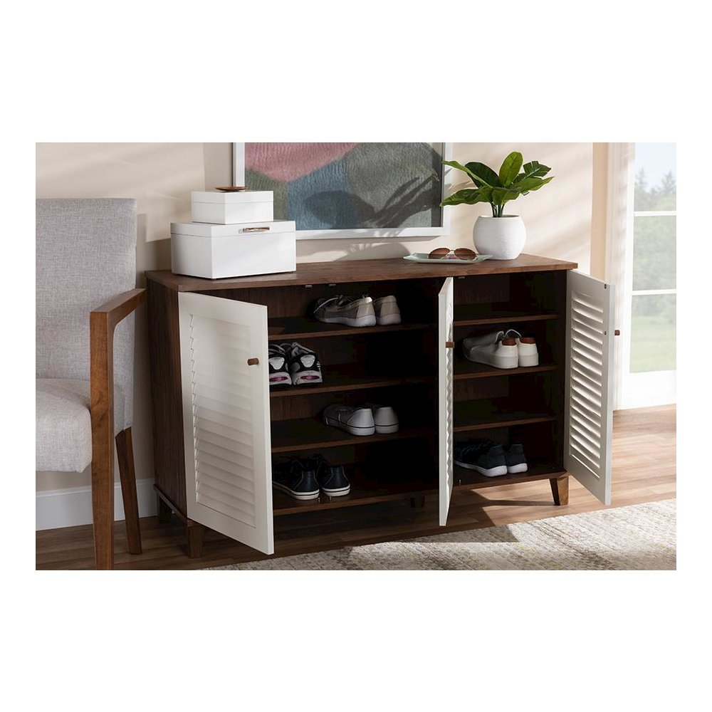 Walnut Finished 8-Shelf Wood Shoe Storage Cabinet. Picture 8