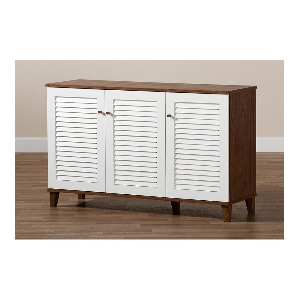 Walnut Finished 8-Shelf Wood Shoe Storage Cabinet. Picture 9