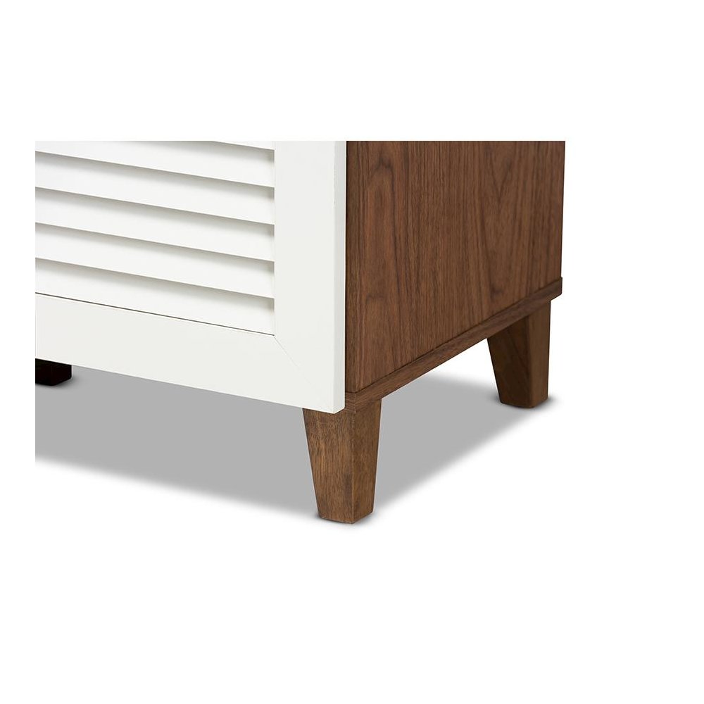 Walnut Finished 11-Shelf Wood Shoe Storage Cabinet with Drawer. Picture 6