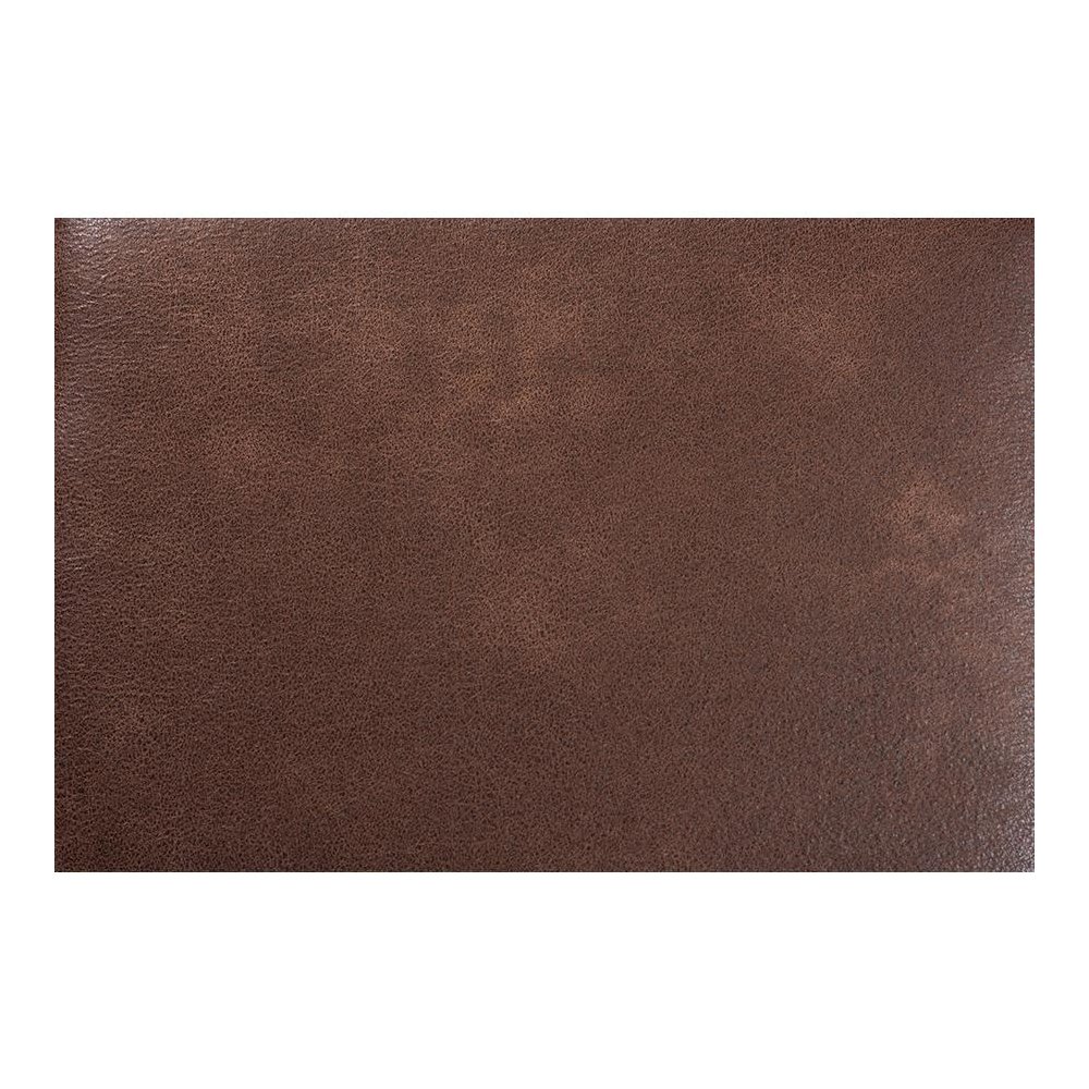 Leather Effect Fabric Upholstered Antique Oak Finished Wood Ottoman. Picture 4