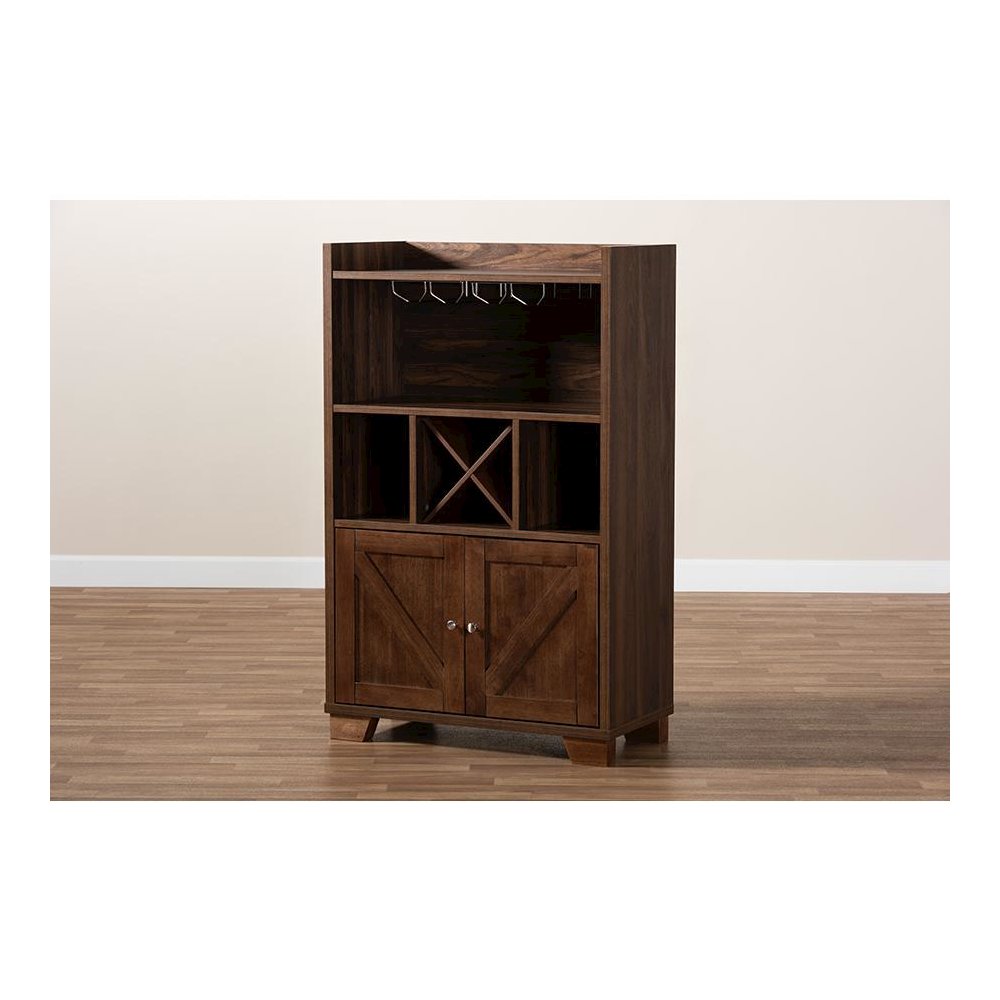 Carrie Transitional Farmhouse Walnut Brown Finished Wood Wine Storage Cabinet. Picture 10