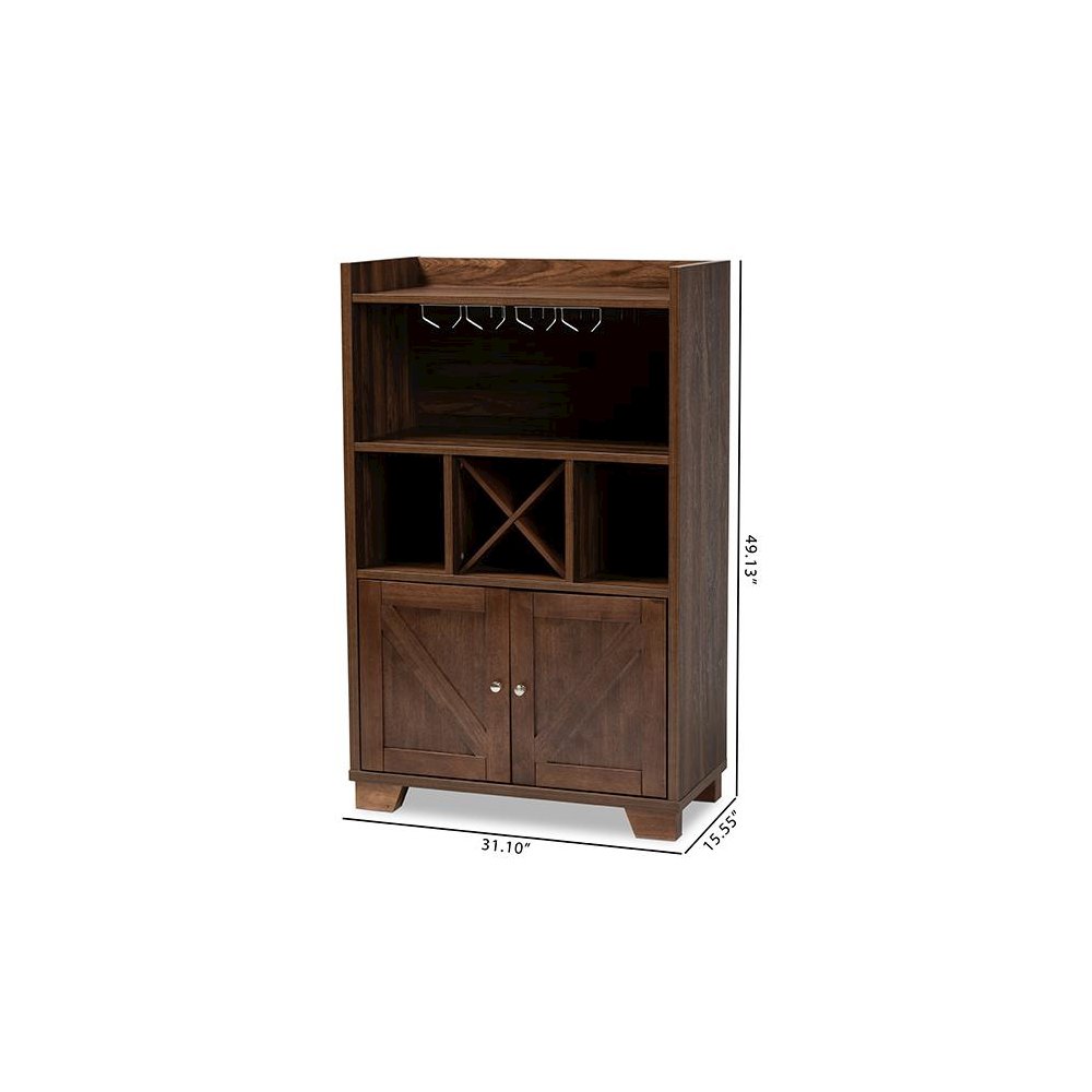 Carrie Transitional Farmhouse Walnut Brown Finished Wood Wine Storage Cabinet. Picture 11