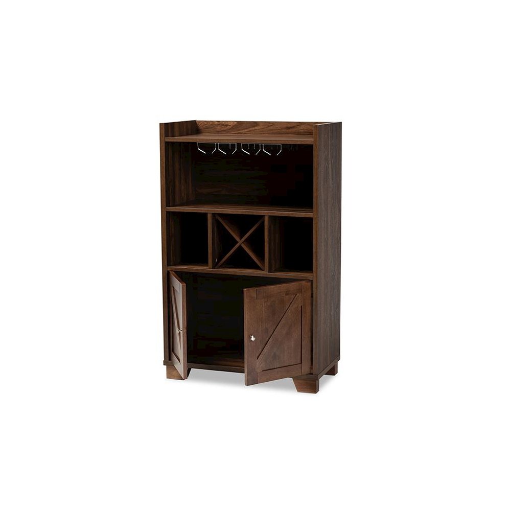 Carrie Transitional Farmhouse Walnut Brown Finished Wood Wine Storage Cabinet. Picture 2