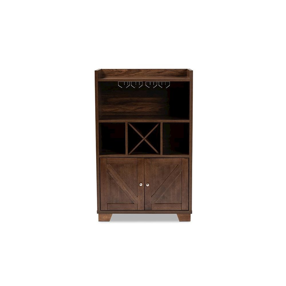 Carrie Transitional Farmhouse Walnut Brown Finished Wood Wine Storage Cabinet. Picture 3