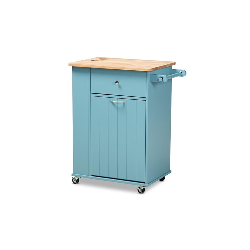 Liona Modern and Contemporary Sky Blue Finished Wood Kitchen Storage Cart. Picture 1
