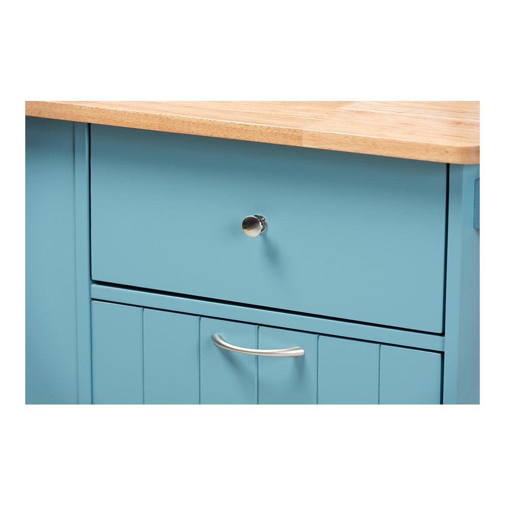 Liona Modern and Contemporary Sky Blue Finished Wood Kitchen Storage Cart. Picture 10