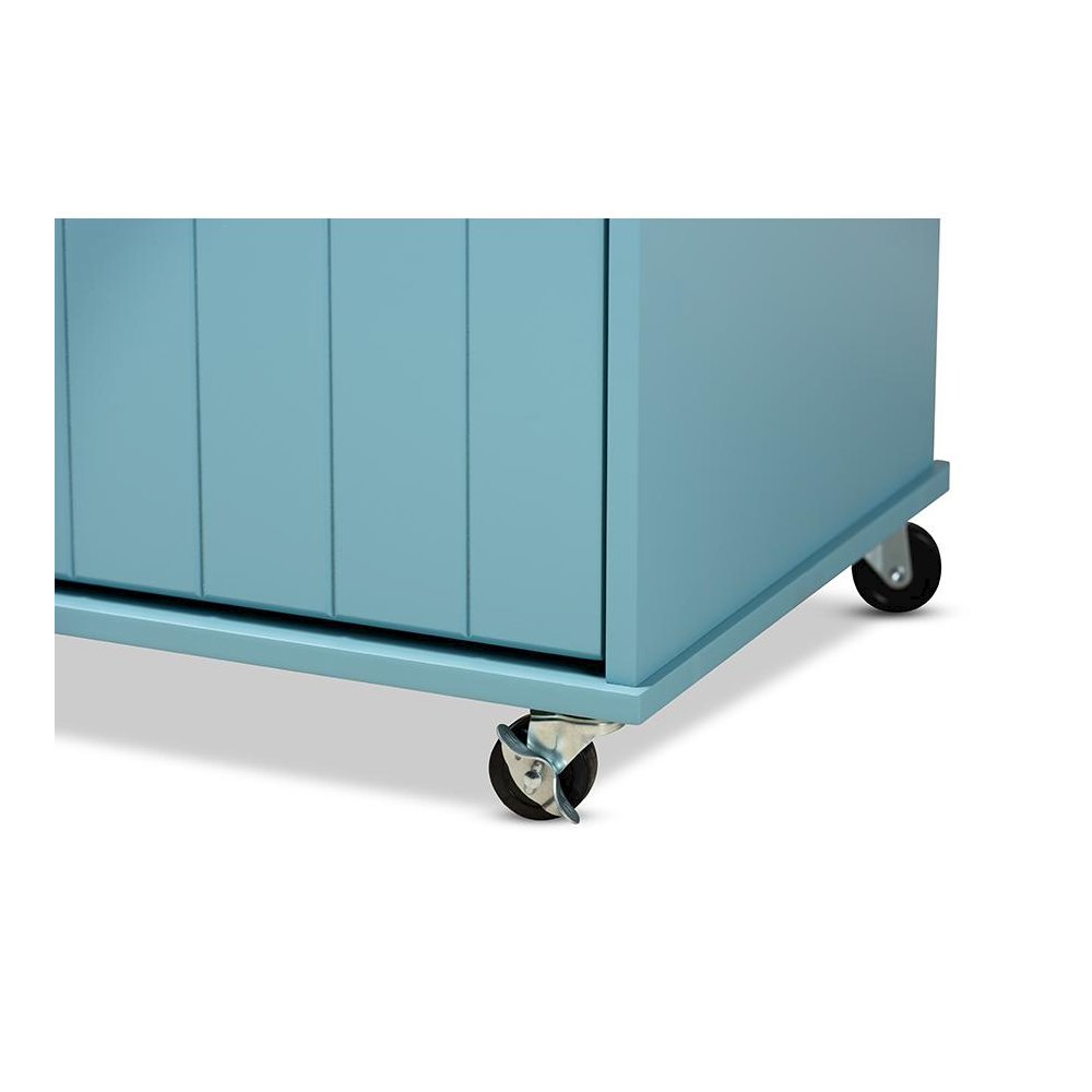 Liona Modern and Contemporary Sky Blue Finished Wood Kitchen Storage Cart. Picture 11