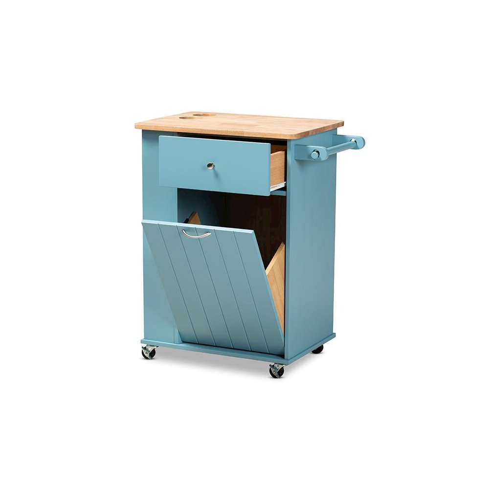 Liona Modern and Contemporary Sky Blue Finished Wood Kitchen Storage Cart. Picture 2