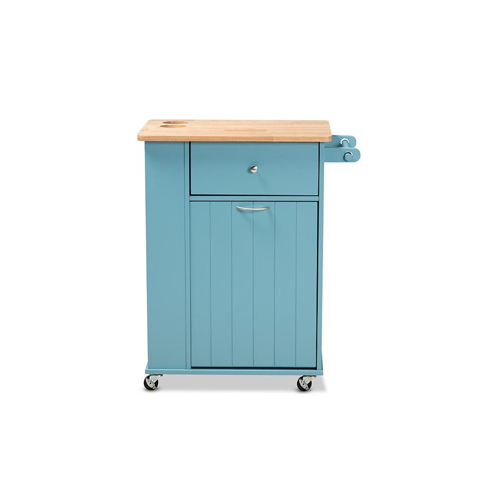 Liona Modern and Contemporary Sky Blue Finished Wood Kitchen Storage Cart. Picture 3