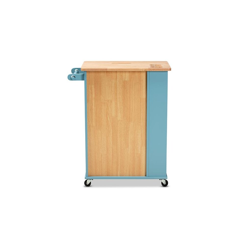 Liona Modern and Contemporary Sky Blue Finished Wood Kitchen Storage Cart. Picture 5
