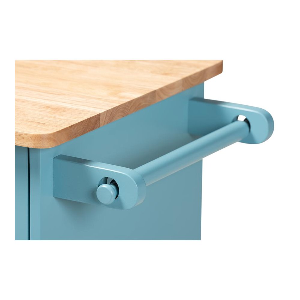 Liona Modern and Contemporary Sky Blue Finished Wood Kitchen Storage Cart. Picture 9