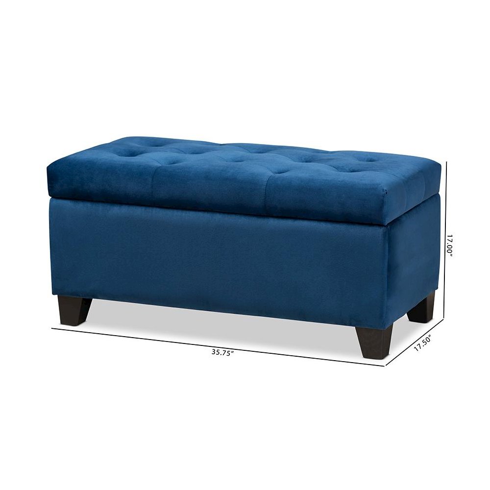 Navy Blue Velvet Fabric Upholstered Storage Ottoman. Picture 10