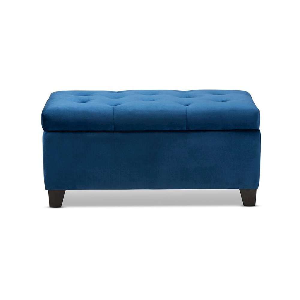 Navy Blue Velvet Fabric Upholstered Storage Ottoman. Picture 3