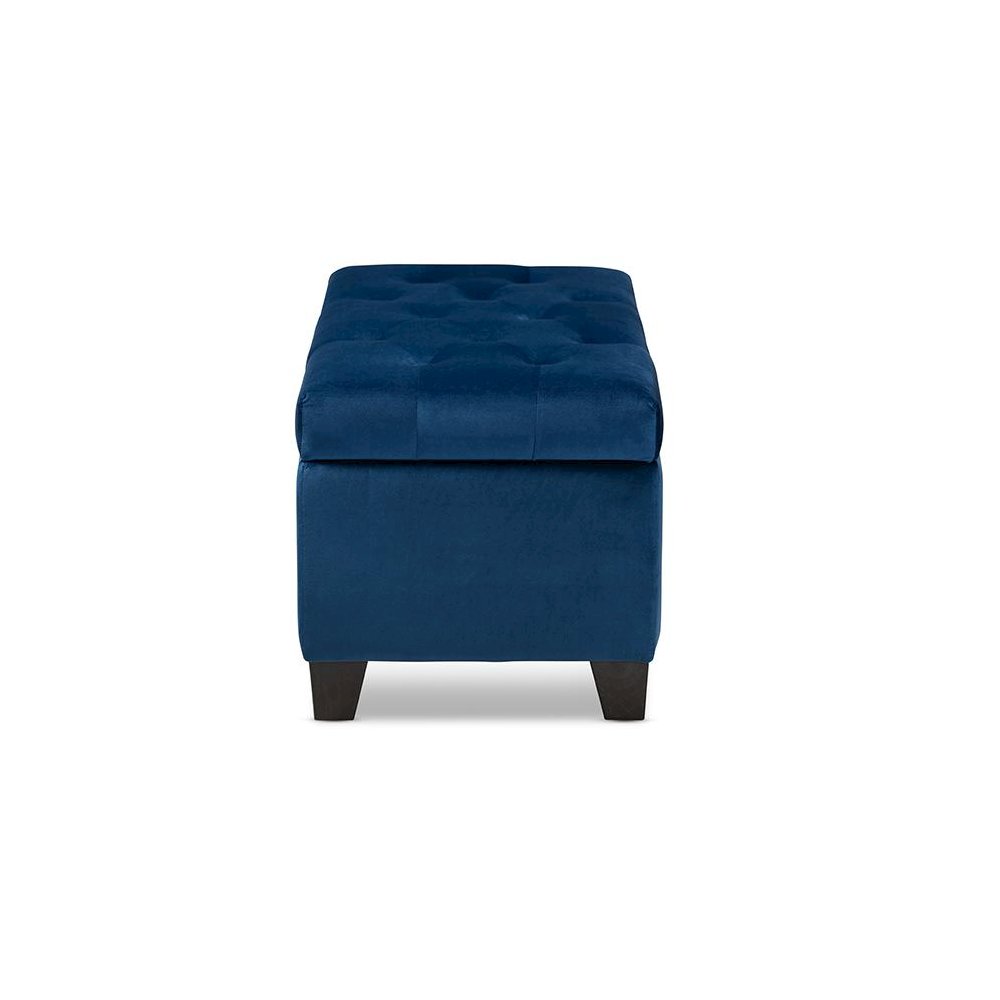 Navy Blue Velvet Fabric Upholstered Storage Ottoman. Picture 4