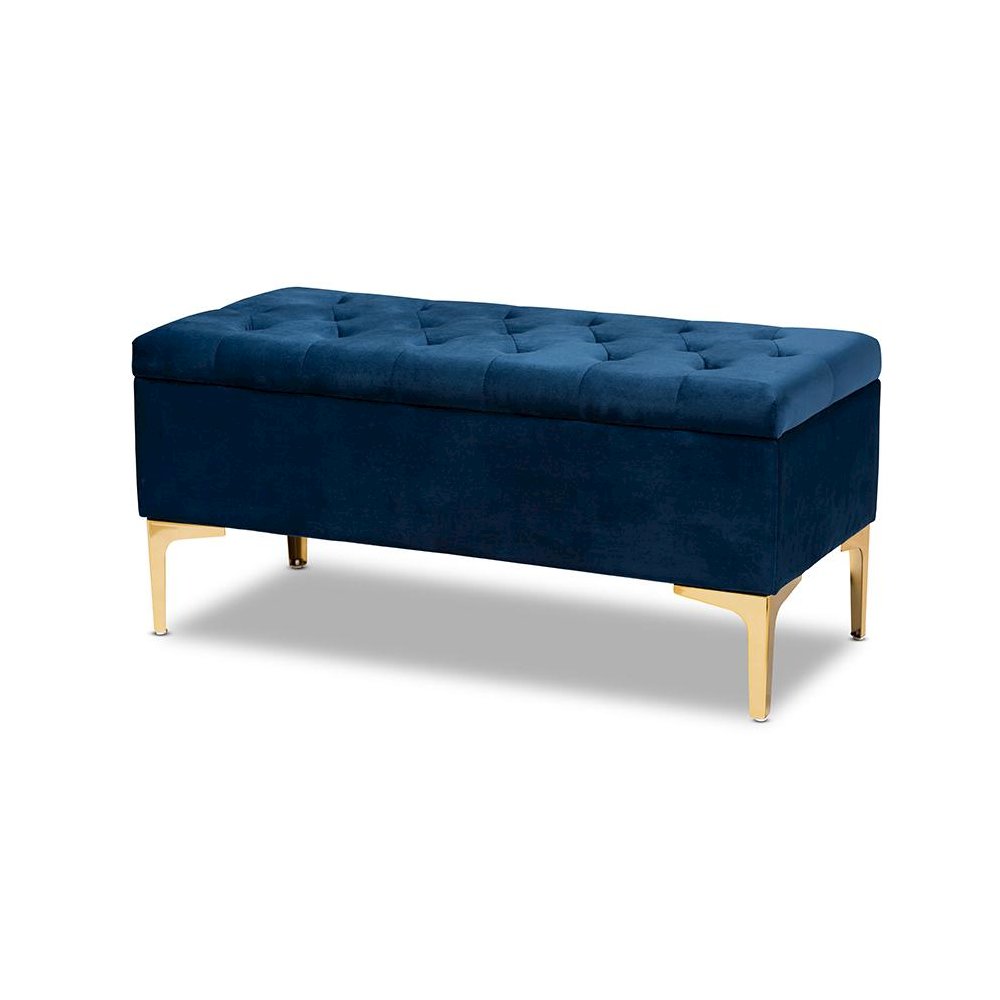 Gold Finished Button Tufted Storage Ottoman. Picture 1