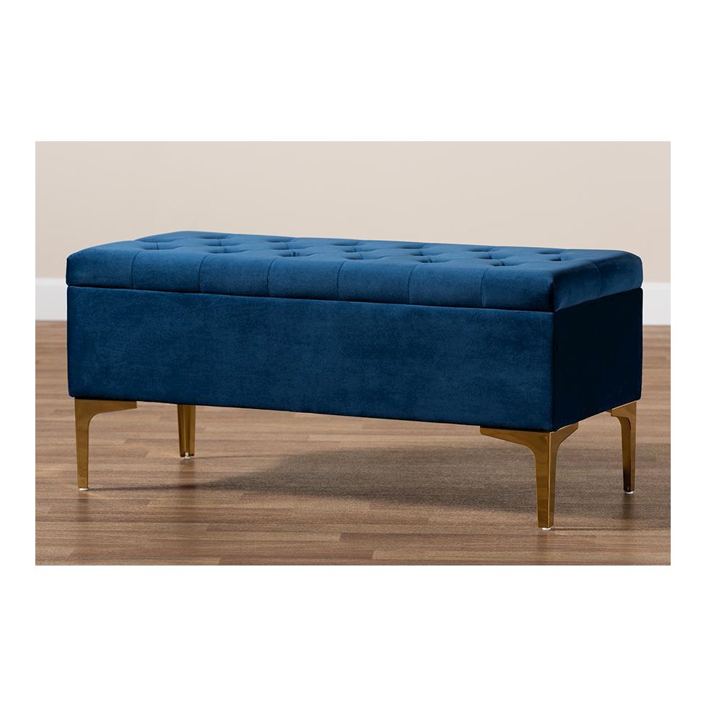 Gold Finished Button Tufted Storage Ottoman. Picture 10